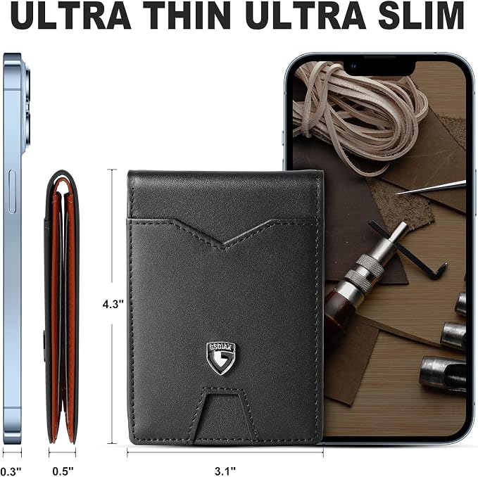 GSOIAX Slim Wallet for Men Rfid Blocking Leather Bifold Front Pocket Carbon Fiber Men's Money Clips Credit Card Holder With Gift Box - Image 3