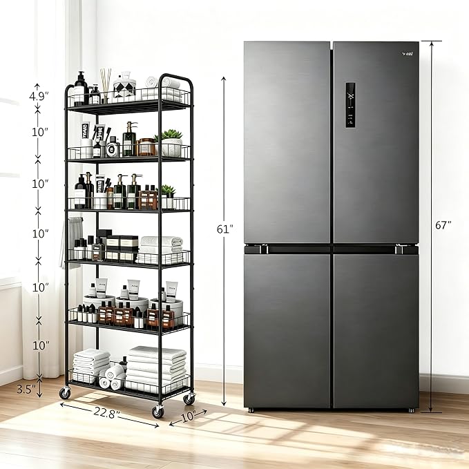 Slim Rolling Storage Cart with Wheels,10in 6 Tier Black | Narrow Space Rolling Shelving Unit , Metal Wire Mobile Organizer Rack for Kitchen Bathroom Office Laundry - Image 6