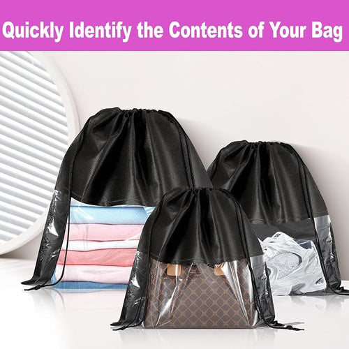 12Pcs Shoe Bags for Travel, Dust Bags for Handbags in 4 Size, Black | Dustproof Drawstring Bags, Breathable Non Woven Fabric Storage Bag for Handbags Shoes Purses - Image 2