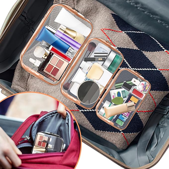 AURUZA Clear Makeup Bag,Portable Travel Toiletry Bags with Zipper, TSA Approved Clear Organizer Bags, PVC Cosmetic Pouch for Airport Airline Compliant - Image 7