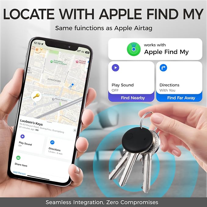 Air Tracker Tags 2-Pack, Waterproof IP67 | 90dB Loud, Bluetooth Tracker Works with Apple Find My (iOS only), Tracker Tag Locator for Keys,Luggage,Backpack etc - Image 4