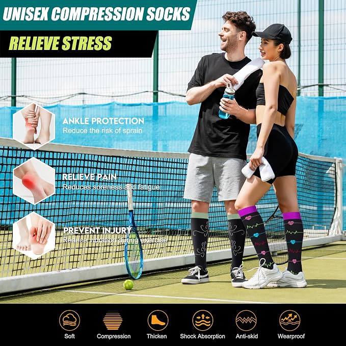 Genovega 3 Packs Wide Calf Compression Socks for Women Men Knee Hight S/M-4XL for Gifts - Image 2