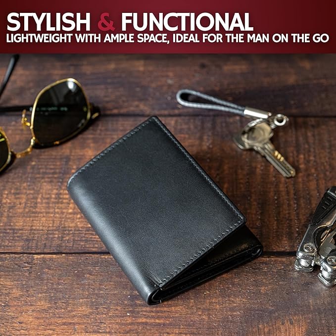 BULL GUARD RFID Leather Trifold Wallets for Men ID Window, Secret Pocket, Black - Image 3