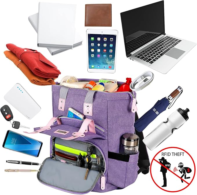 FALANKO Laptop Backpack for Women, Anti Theft Backpacks with RFID Anti Theft Water Resistant,Wide Top Open Work Teacher College Travel Computer Bag for Woman Fits 15.6 Inch Laptop - Image 2