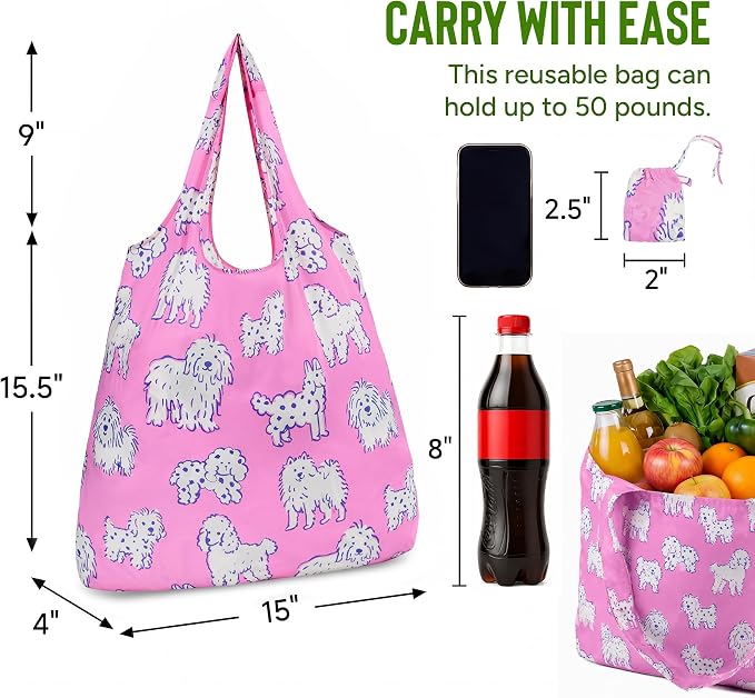 Stelle Lightweight Reusable Grocery Bag with Handles Ripstop Nylon Foldable Tote Shopping Bags for Travel and Groceries - Image 3