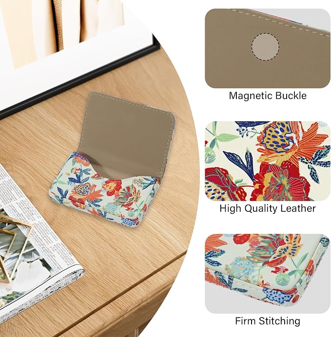 Business Card Holder，PU Leather Business Card Case Color Printing Pattern Card Holder Wallet，Pockets Magnetic Credit Card Holders for Men and Women - Purple Flowers - Image 2