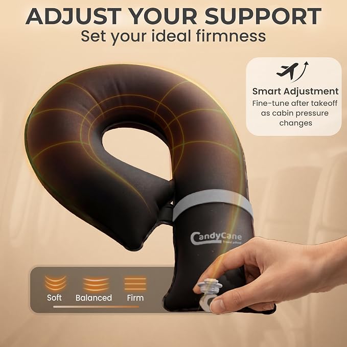 CANDY CANE Inflatable Travel Pillows for Airplanes, Cars & Home. Head, Neck & Chin Support. Firmness Adjustable, Inflatable Neck Pillow (Black) - Image 5