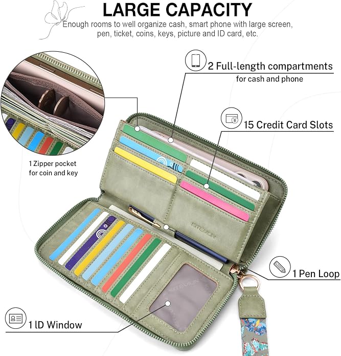 KITEVIUN RFID Wallet Women, Large Capacity Butterfly Cell Phone Clutch Purses Ladies Wristlet Wallets for Women - Image 4
