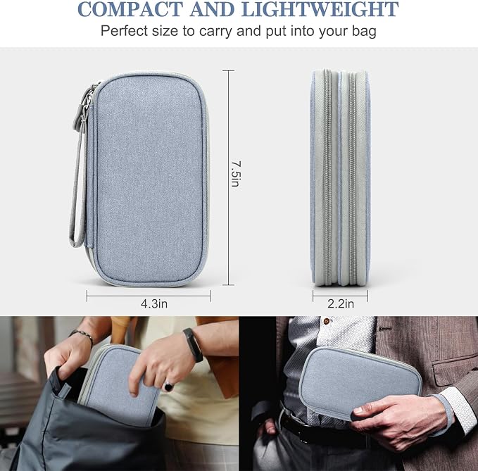 FYY Electronic Organizer, Travel Tech Pouch Bag, Cable Organizer Light Grey | Wrist Strap, Waterproof, Double Layers Portable Electronics Travel Carrying Case for Cord, Charger, Daily Business Trips Use - Image 2