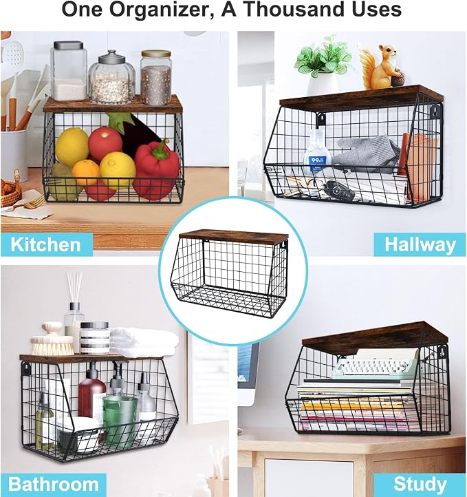 MSJGA Laundry Room Shelves, Wall Mounted Storage Basket, 11.8"Wx7.9"Dx8.5"H | Stackable Wire Wall Shelves Organizer for Towels, Detergent, Tissues, Space-Saving Over Washer & Dryer, Small Spaces - Image 4