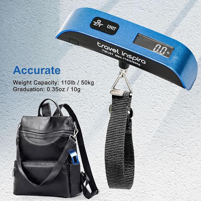 travel inspira Luggage Scale, Portable Digital Hanging Baggage Scale for Travel, Suitcase Weight Scale with Rubber Paint, 110 Pounds, Battery Included - Image 7
