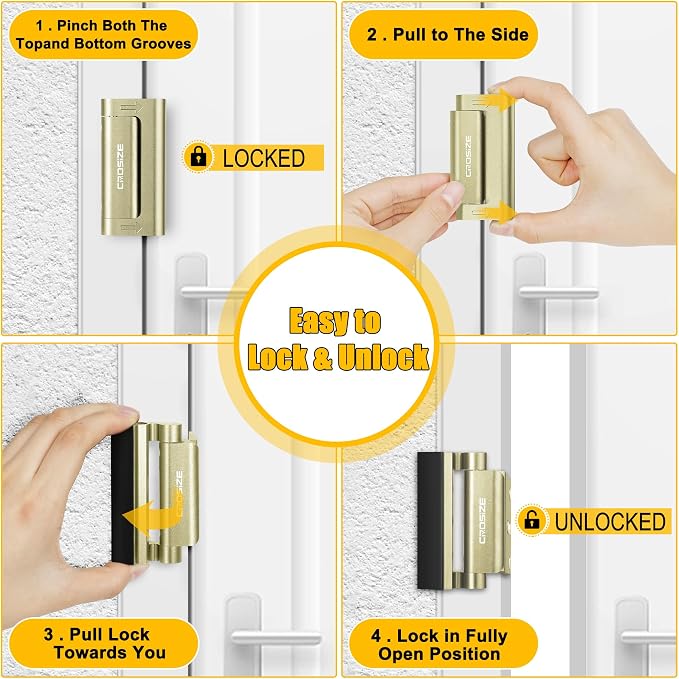 Home Security Door Lock, Door Reinforcement Lock for Kids Safety, Gold | Withstands 1000 lbs of Impact, Door Lock for Front Door, Defender Door Locks Latch, Inside Door Lock, For Door Security - Image 5