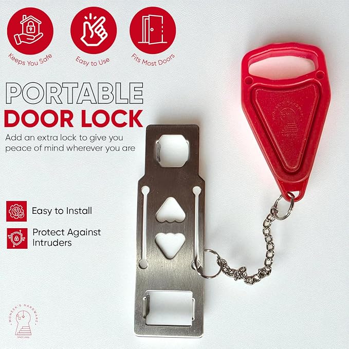 Portable Door Lock Extra Security Essential Safety & Privacy Travel Lockdown, Prevent Entry Stopper, Protect Family While Traveling Home Bedroom Hotel Apartment College (2 Pack (Red and Black)) - Image 9