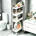 Slim 4 Tier Rolling Storage Cart Narrow Bathroom Organizer on Wheels White | 6.7" wide for tight bathroom/kitchen gaps, extra-tall tier, 360° casters, quick-dry shelves, tool-free storage rack by Unknown