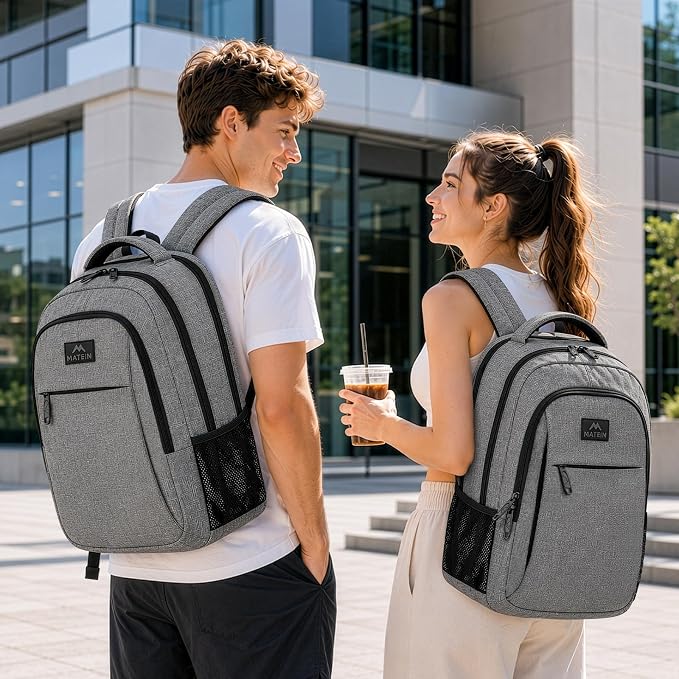 MATEIN Travel Laptop Backpack, 15.6 Inch College School Computer Bag, Grey | Slim Sturdy Business Daypack, Anti Theft Bookbag, Water Resistant, Gift for Men & Women, Personal Item Bag, Mochilas - Image 2