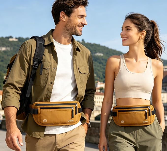 RFID Blocking Money Belt - Passport Holder & Travel Wallet, Slim Hidden Fanny Packs for Women Men - Gold - Image 7