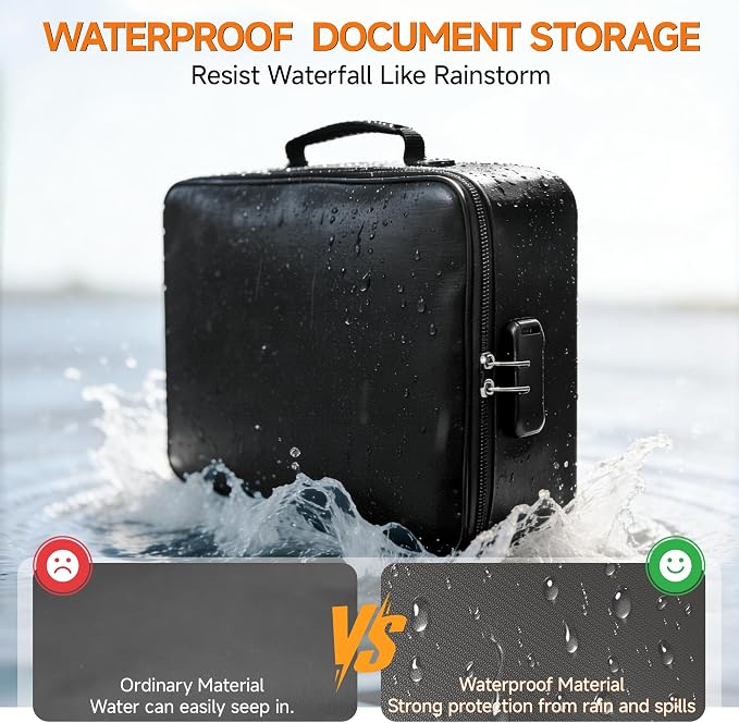 Fireproof Document Box, 5200°F Fire Safe Document Organizer with Lock, Portable Waterproof File Box for Home Travel, Safe Storage Boxes for Important Documents - Image 6