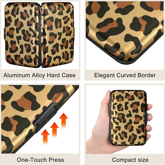 Mini RFID Aluminum Wallet Credit Cards Holder Business Card Case Metal ID Case for Men Women（Leopard - Image 3