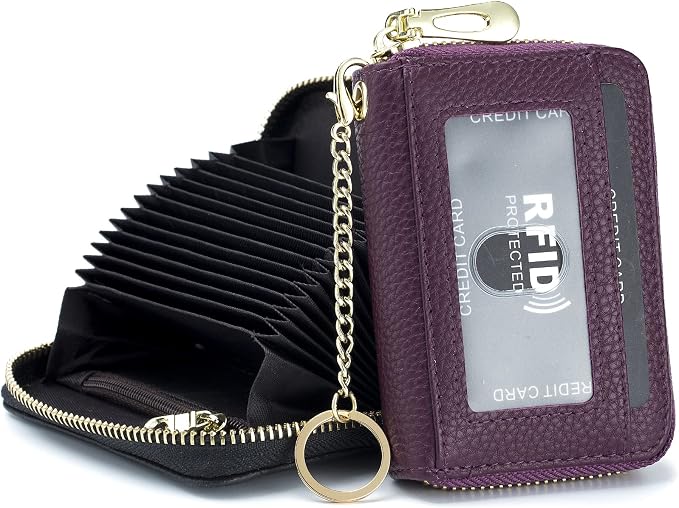 imeetu Rfid Credit Card Holder, Businese Card Case, Wallet for Women Men | Genuine Leather Card Wallet with id Window, Keychain & Double Zipper, Water-resistan Small Wallet with Gift Box, Daily Travel by imeetu