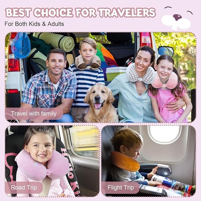 Cirorld Travel Pillow for Kids Adult Cute Neck Pillow for Traveling Memory Foam Airplane Pillow Sleep Mask Animal Flight Pillow Head Rest Neck Support for Cars Long Flights (Rabbit, 9-12 Y/O) - Image 9