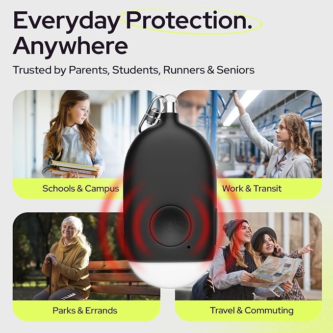 Weten Rechargeable Personal Alarm Keychain - 130dB Siren & LED Light - 2 Pack Personal Safety Alert for Women to Carry - Panic Button Alarm for Security - Rape Whistle for Self Defense (Black&Blue) - Image 6