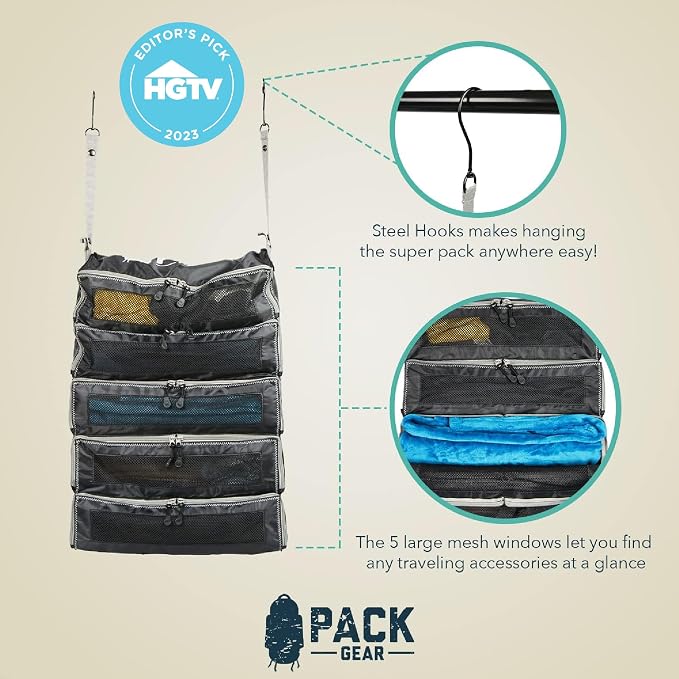 Hanging Suitcase Organizer - Our XL Hanging Luggage Organizer Perfectly Fits Any Suitcase - Our Packing Cubes For Travel Use Mesh Windows to Make Finding Any Outfit Easy (Black, XL) - Image 9