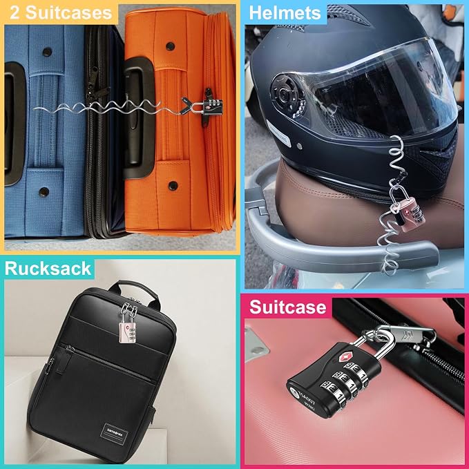 ZHEGE TSA Luggage Lock for Train 4 Pack, 1 Cable (30 Inch) (Black) | Travel Lock for Backpack, Suitcase, School Gym Locker - Image 6