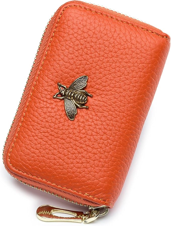 imeetu RFID Credit Card Holder, Small Card Wallet Women, Leather Card Case | Genuine Leather Women's Card & id Cases, Change Coin Purse with Zipper Keychain id Window, 20 Colors & 3 Styles, Daily, Gifts by imeetu