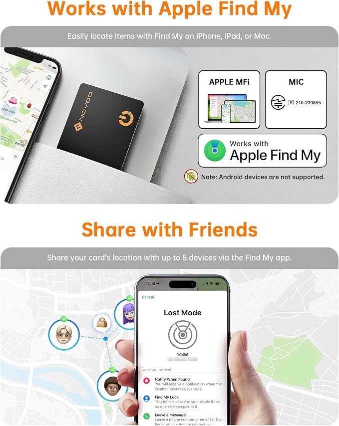 NOVOO Air Locator Tag (iOS Only) Wallet Tracker Card with Apple Find My | Smart Card Bluetooth Tracker, 6 Years Battery, IP68 Waterproof, 1.6mm Keys Finder and Item Locator for Keys, Bags, Passport - Image 7