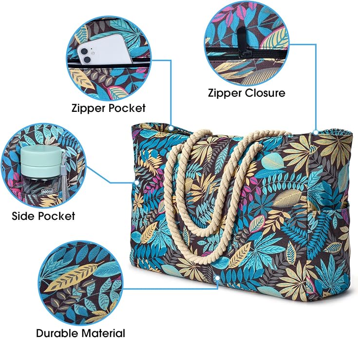 Becokan Beach Bags for Women Large Waterproof Beach Tote Bag Zipper Beach Bags Waterproof Sandproof Swim Pool Bag Large Tote - Image 4