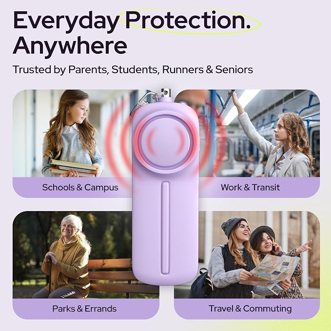 Weten Personal Safety Alarm Keychain - 130dB Siren, LED Light, Panic Pin – Compact Self-Defense Device and Emergency Whistle Alternative for Women, College, Travel, and Night Walk Protection (Purple) - Image 6