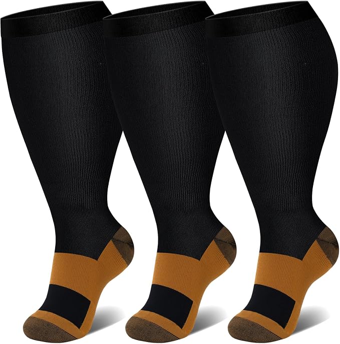Genovega 3 Packs Wide Calf Compression Socks for Women Men Knee Hight S/M-4XL for Gifts by genovega