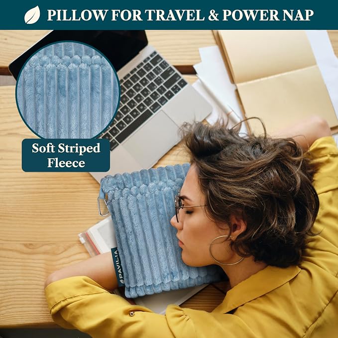 PAVILIA Travel Blanket Pillow, Soft Ribbed Fleece Airplane Blanket, Blue | 65x40, Compact Packable Plane Throw with Bag, Luggage Strap and Back Pocket, Cozy Flight Essentials Travelers Camping Gift - Image 5