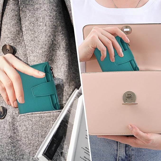 Small Wallet Women RFID Blocking Leather Bifold Compact Card Holder Wallet for Women with Zipper Coin Pocket 4 ID Window - Image 8