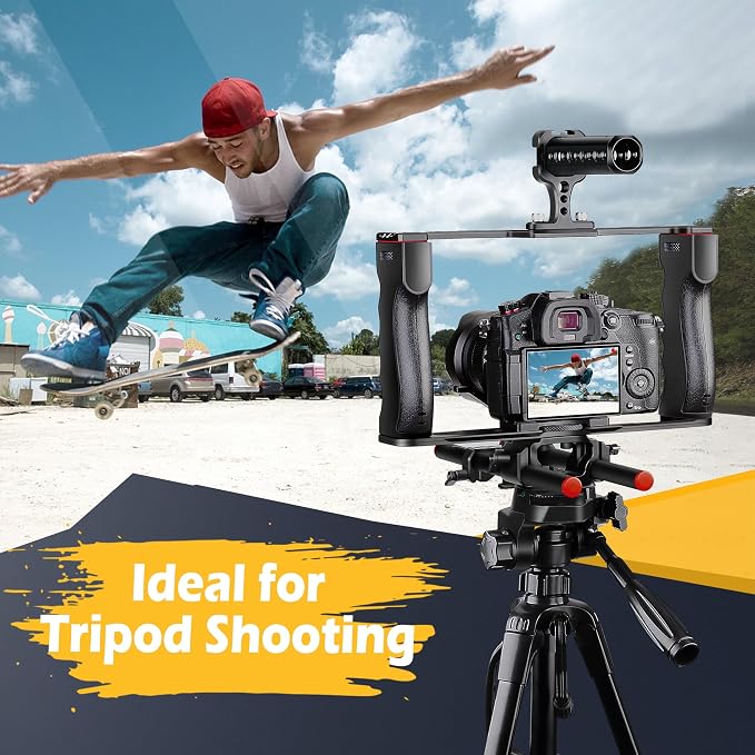 Zeadio Camera Video Rig Cage, Aluminum Filmmaking Movie Making Kit with Top Handle & Arca Type Base and Two 15mm Rod Guide, Compatible with All DSLR Camera and Camcorder - Image 3