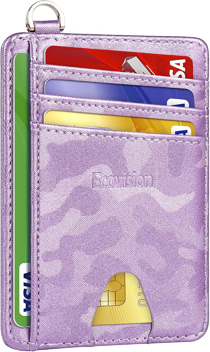 Slim Minimalist Front Pocket Wallet, RFID Blocking Credit Card Holder Wallet with Detachable D-Shackle for Men Women by Ecovision