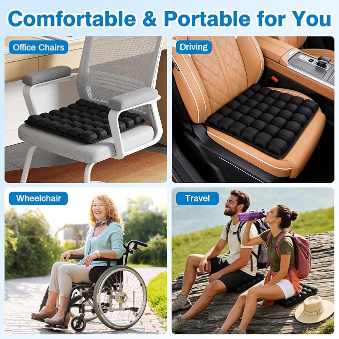 Airplane Seat Cushion for Long Flights Inflatable Seat Cushion | Travel Seat Cushion | Office Chair | Wheelchair | Sciatica Pain Relief | Press-to-Inflate | Storage Bag | Portable - Image 8