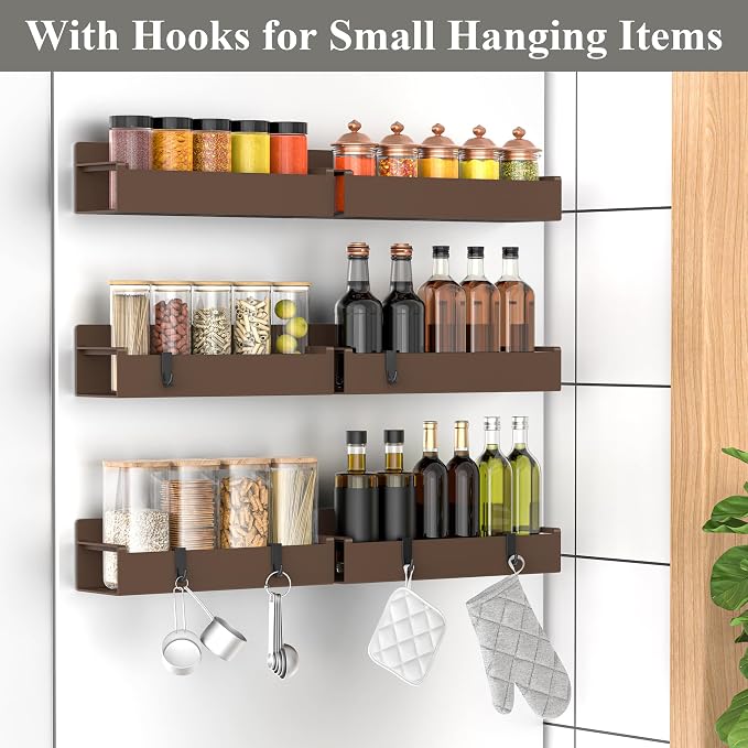 HuggieGems 6 Pack Magnetic Spice Rack Organizer for Refrigerator and Oven, Brown Fridge Organizers and Storage for Kitchen - Image 2