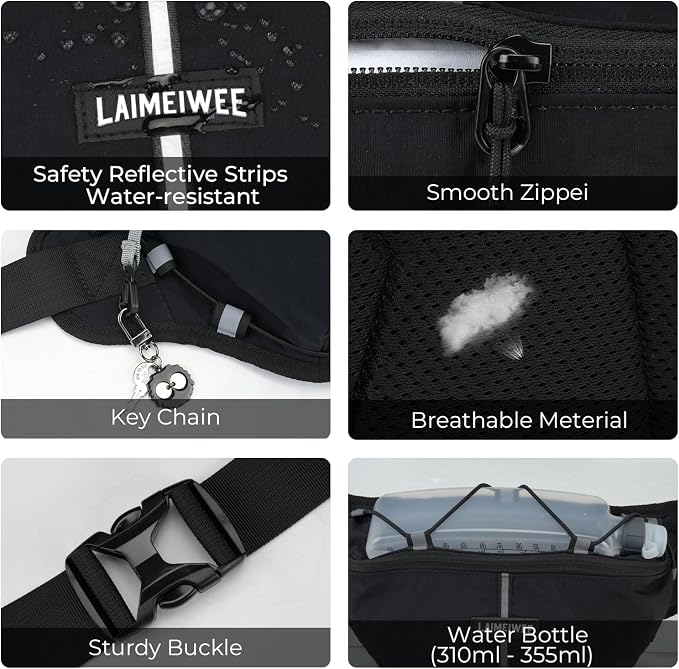 Fanny Pack for Women Men, Water-Resistant Travel Waist Pack with RFID Blocking, Wide Opening Crossbody Belt Bag for Phone, Passport, Small Hip Pack for Running, Hiking, Workout（Black） - Image 5