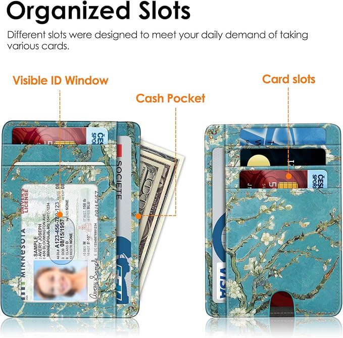 FINTIE Slim Front Pocket Wallet, RFID Blocking Credit Card Holder | Minimalist Card Cases with ID Window for Men Women, Blossom - Image 4