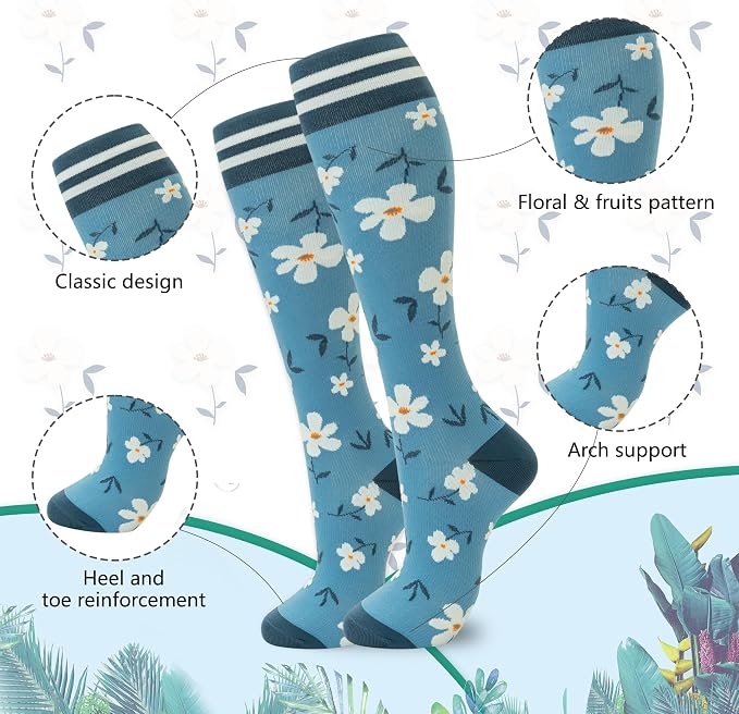 fenglaoda Compression Socks for Women Men Support Circulation 6 Pairs Socks For Nurse, Travel, Flight - Image 3