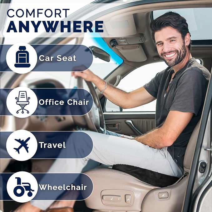 ComfiLife Car Seat Cushion – Premium Wedge Memory Foam Car Cushions for Driving – Seat Cushion for Car – Back & Sciatica Pain Relief for Long Drives – Comfort for Driver, Office, Truck Seat (Beige) - Image 7