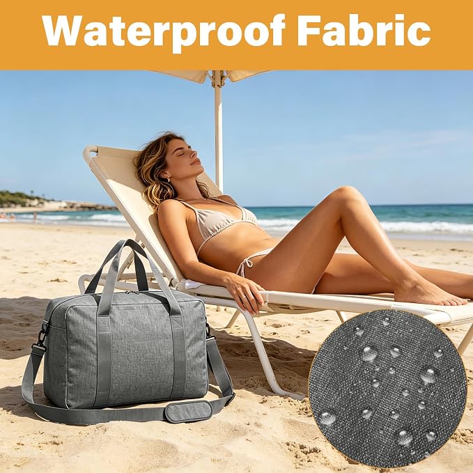 30L Foldable Underseat Travel Duffel Bag 17.3"x13.8"x7.9" – Lightweight Carry on Luggage for Women and Men, Waterproof Overnight Bag, Gym Sport Holdall, Hospital Tote with Trolley Sleeve, Grey - Image 6