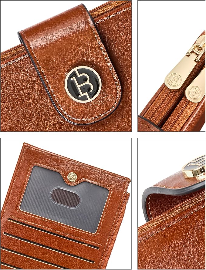 BOSTANTEN Leather Womens Wallet Large RFID Blocking Slim Card Holder | 16 Card Slots, 2 Zipper Pockets, Bifold, Long, Fits Most Purses, Organized Everyday Carry, Ladies Gifts, Brown - Image 3