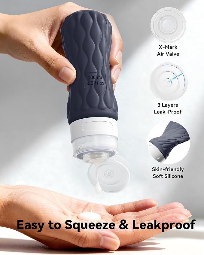 Travel Bottles for Toiletries Silicone Travel Size Containers 3.4oz 1.7oz | Travel Essentials TSA Approved Leakproof Refillable Squeeze Bottles with Labels/Clear Bag for Shampoo, Conditioner, Creams - Image 3
