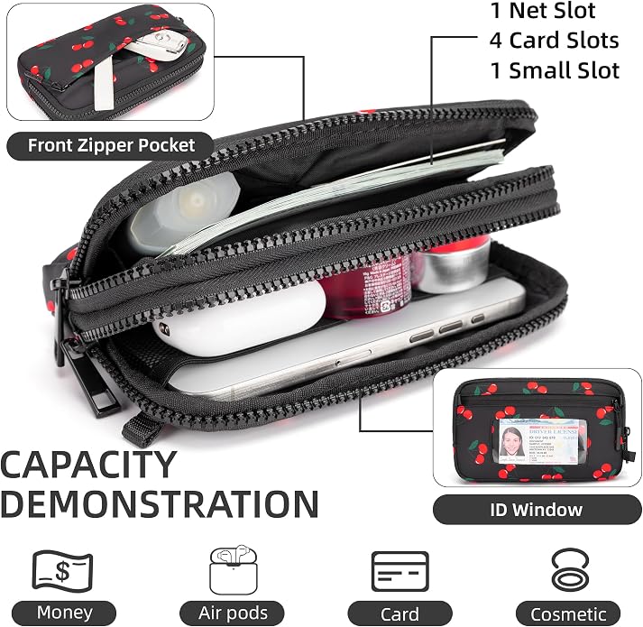 FODOKO Wristlet wallets for Women RFID crossbody bags with 4 Zippers | Checkered quilted nylon with credit card slots, cell phone organizer, and coin purse for travel and everyday carry - Image 4