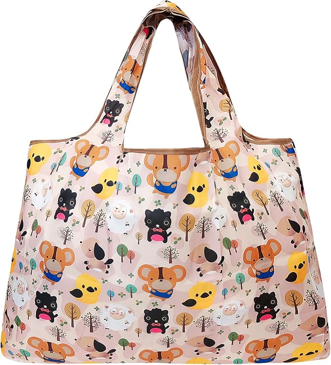 allydrew Large Foldable Tote Nylon Reusable Grocery Bags, Cutie Animals - Image 4
