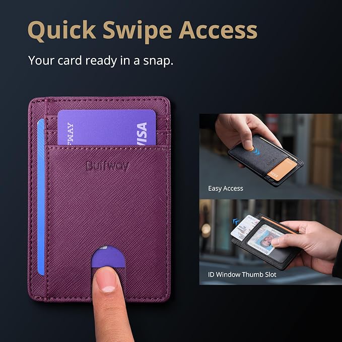 Buffway Slim Minimalist Front Pocket RFID Blocking Leather Wallets for Men and Women - Cross Purple - Image 4
