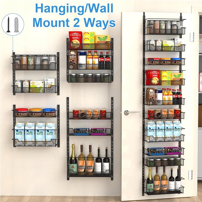 VyGrow Over the Door Pantry Organizer, 10-Tier Over the Door Organizer with Adjustable Basket, Door Organization for Pantry Kitchen Storage Room Spice Rack, Black - Image 6