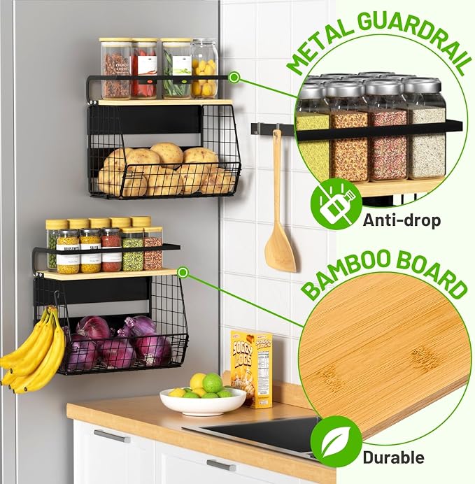 Magnetic Shelf for Fridge with Wood Lid, Fruit Potato and Onion Storage Bins, Pantry Organizers & Storage, Large Container Magnetic Spice Rack for Refrigerator, Kitchen Counter, Cabinet | Strong magnet holds 50lbs, ventilated bin for produce, versatile... - Image 3